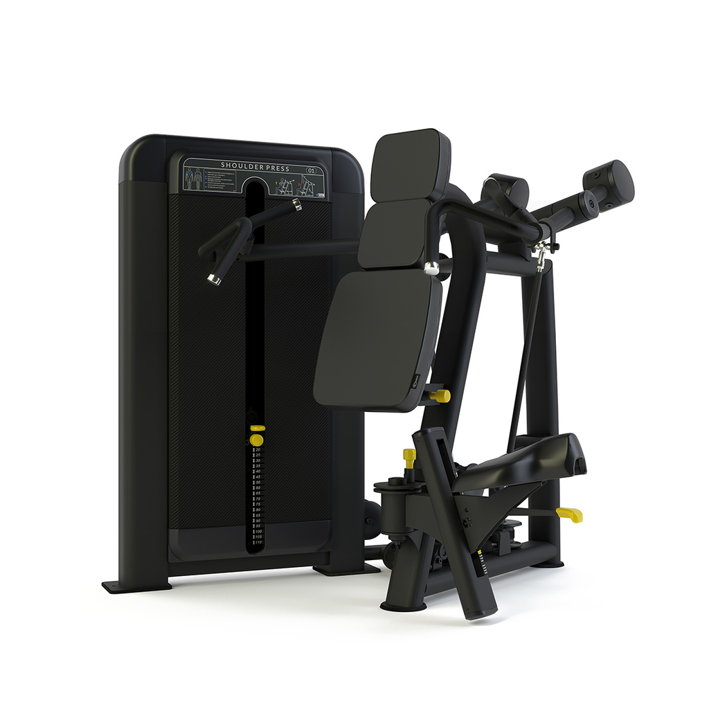 [PLS-STR-SHPRS-006] Pulse Premium Shoulder Press (Converging Axis) 1x100kg Weight Stack Tower with 10.1" (Cirrus V4) Touchscreen Console in Sand B [PLS-STR-SHPRS-006]