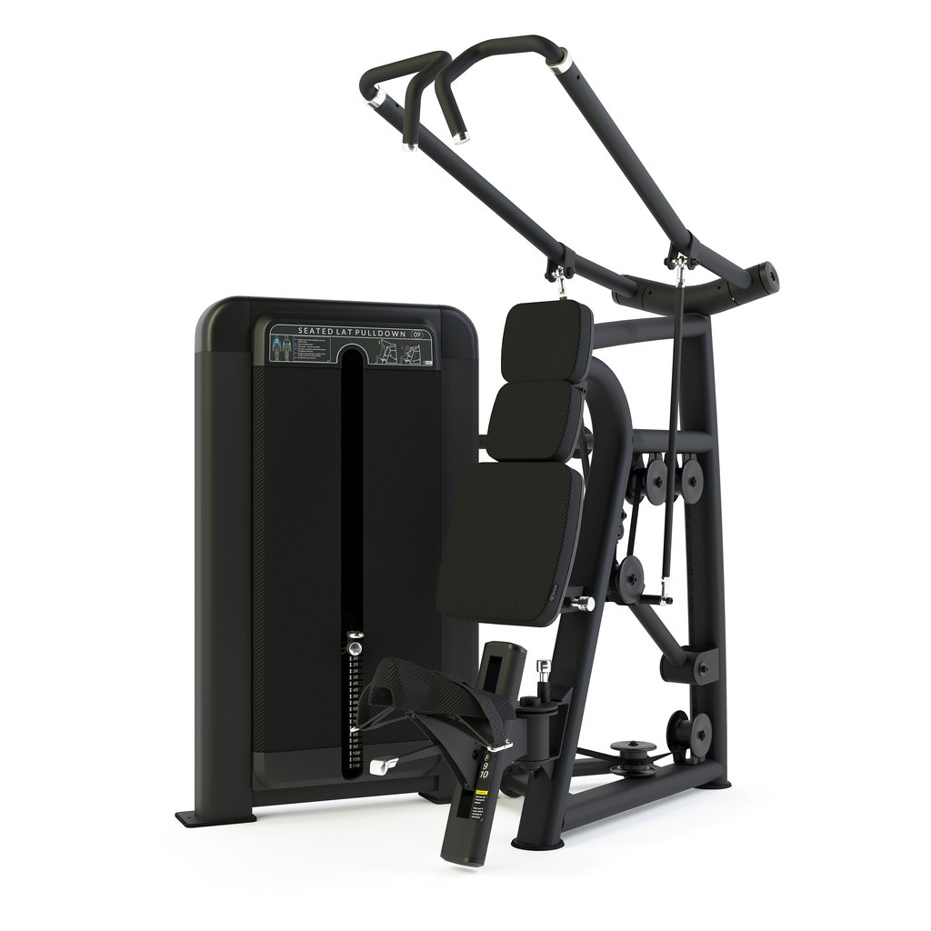 [PLS-STR-MACH-045] Pulse Premium Seated Lat. Pulldown (Converging Axis)1x100kg Weight Stack Tower with 10.1" Touchscreen Console in Sand Black wi [PLS-STR-MACH-045]