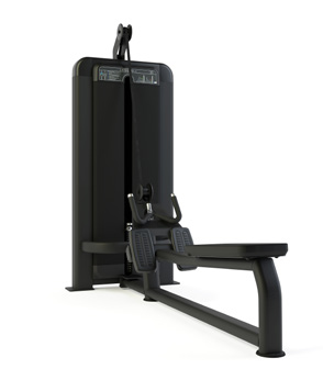 [PLS-STR-MACH-058] Pulse Club Line Inclusive Seated Row (Converging Axis) IFI 1x100kg Weight Stack Tower in Sand Black with Carbon Fibre Upholste