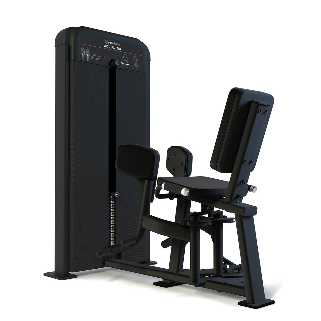 [PLS-STR-MACH-068] Pulse Club Line Adductor (Independent Leg) 1x100kg Weight Stack Tower in Sand Black with Carbon Fibre Upholstery Blue Stitchin