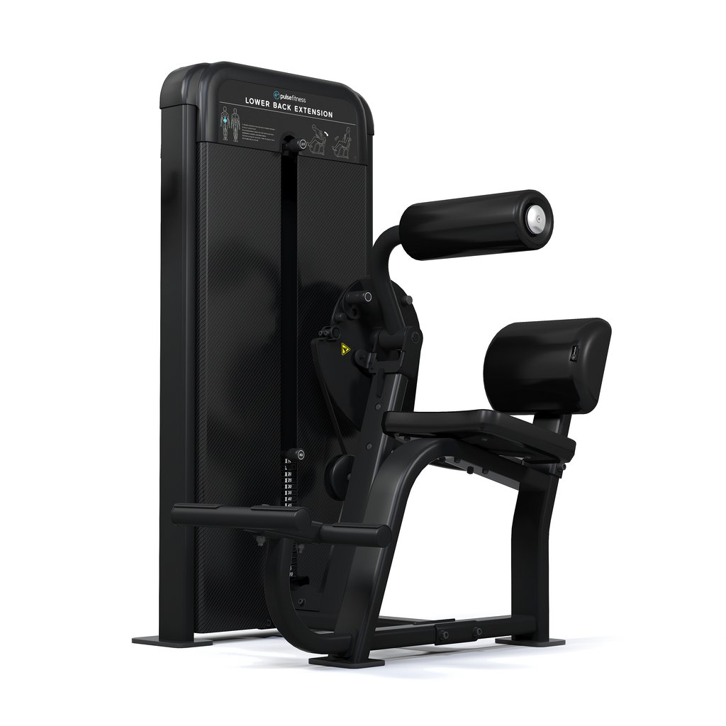 [PLS-STR-MACH-112] Pulse Premium Lower Back Extension1x100kg Weight Stack Tower with 10.1" Touchscreen Console in Sand Black with Black Upholster