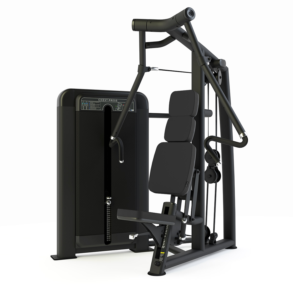 [PLS-STR-CHPRS-013] Pulse Club Line Chest Press (Converging Axis / Independent Arm)1x100kg Weight Stack Tower in Sand Black with Black Upholstery