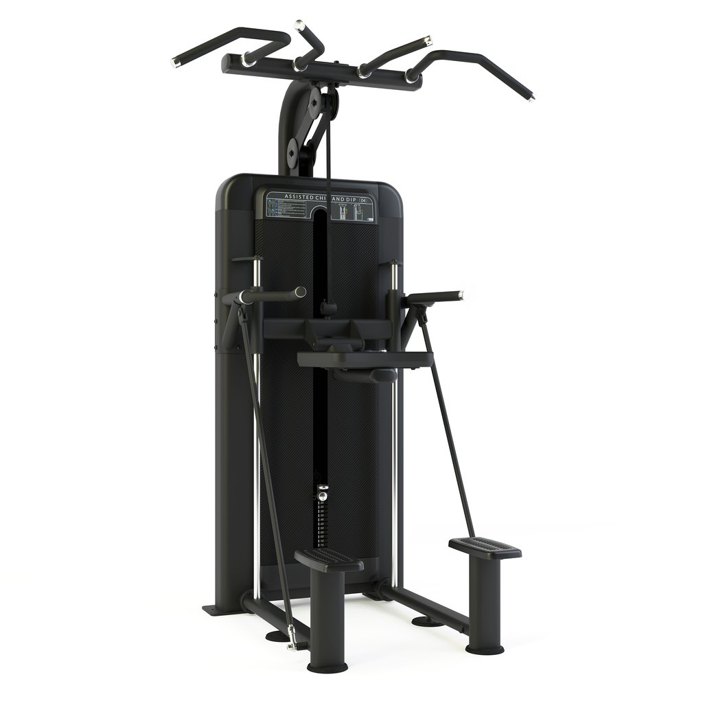 [PLS-STR-MACH-185] Pulse Dual Use Assisted Chin and Dip 1 x 80kg Weight Stack Tower in Sand Black with Black Upholstery