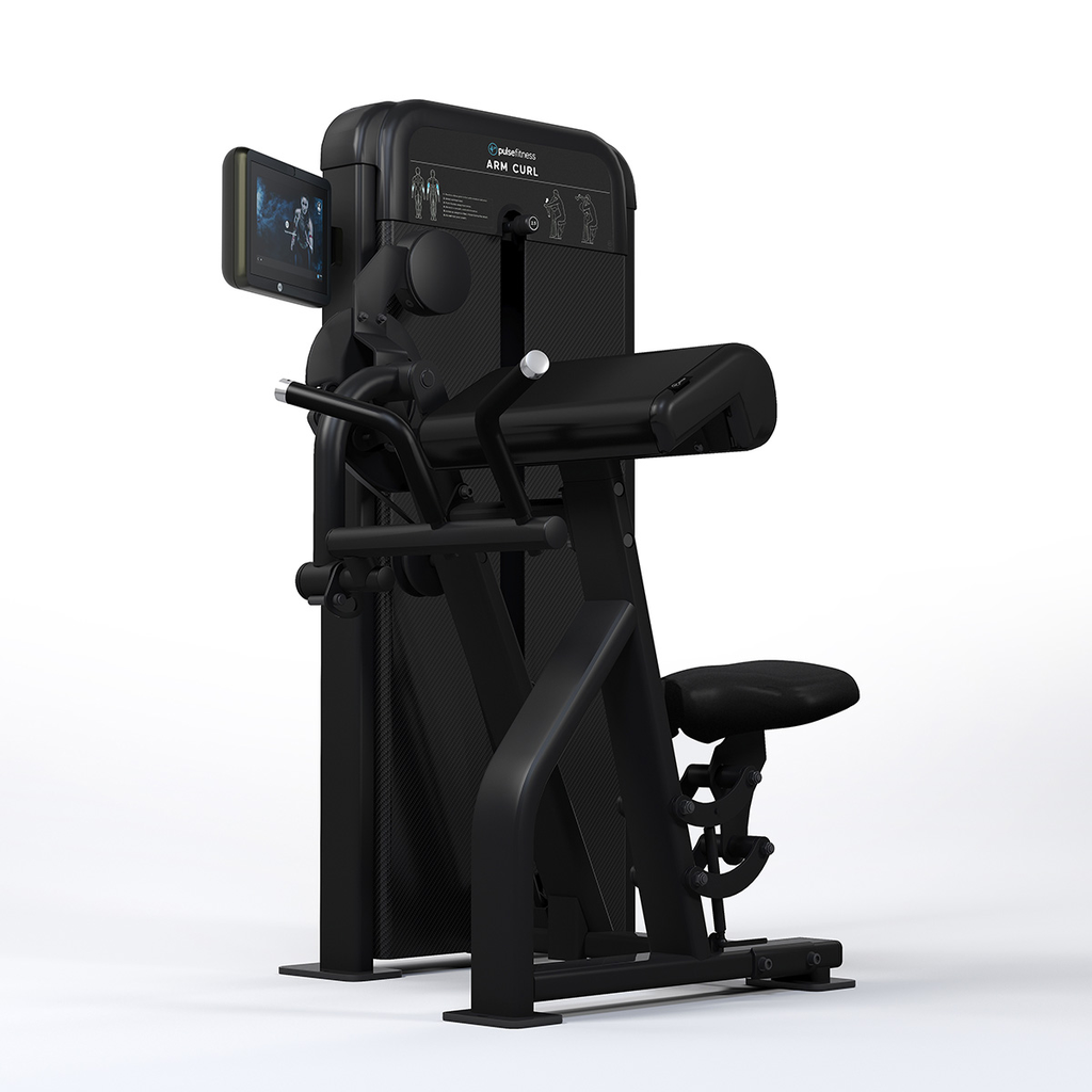 [PLS-STR-MACH-188] Pulse Classic (Preacher) Arm Curl (Dependent Arm) 1x80kg Weight Stack Tower in Sand Black with Black Upholstery