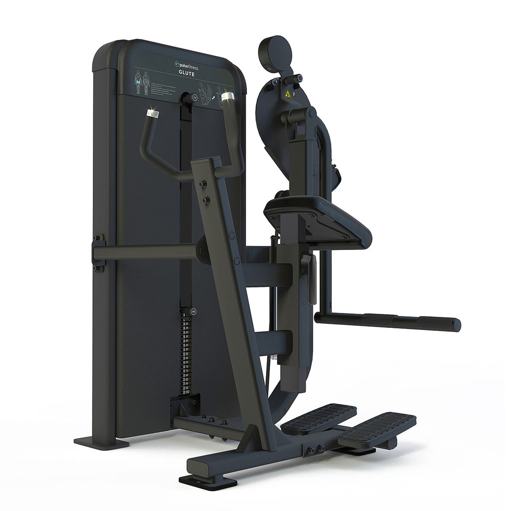 [PLS-STR-MACH-216] Pulse Premium Glute 1x100kg Weight Stack Tower with 10.1" (Cirrus v4)Touchscreen Console in Sand Black with Black Upholstery (