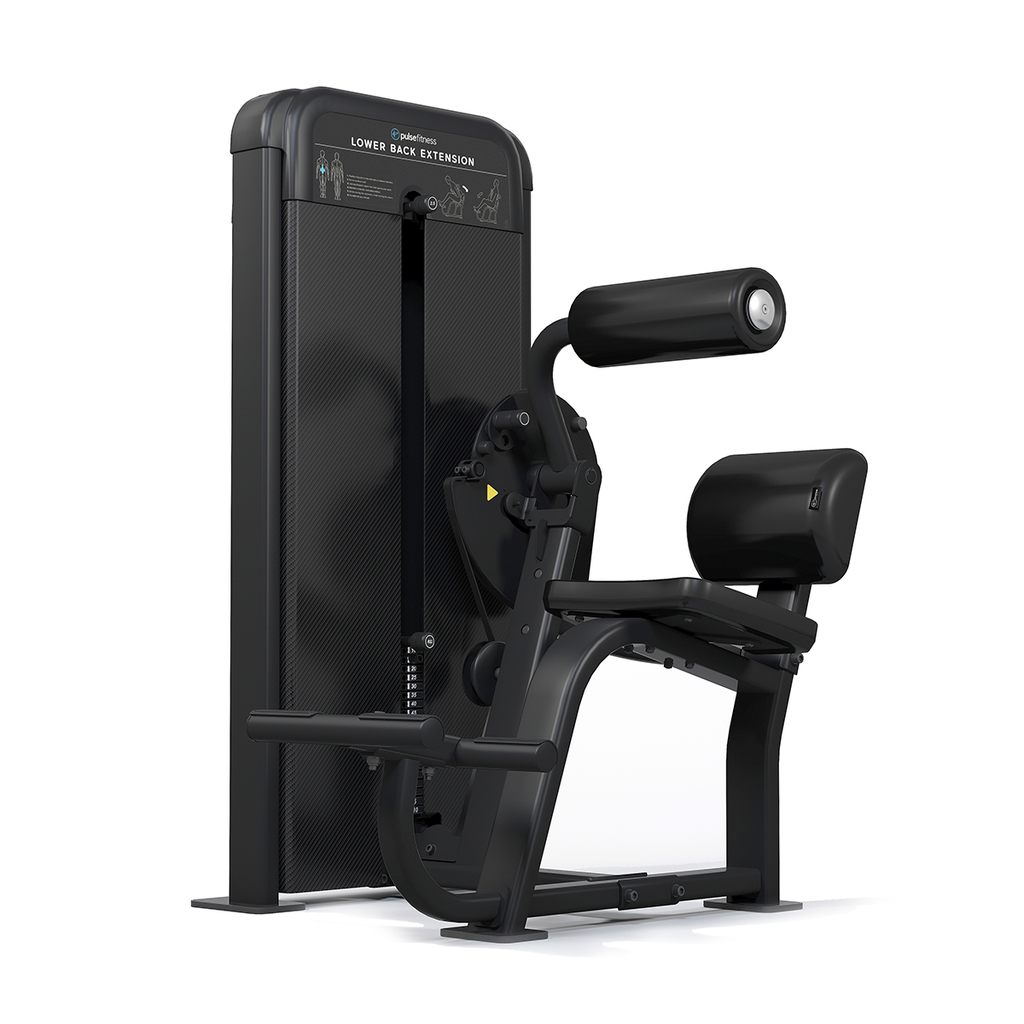 [PLS-STR-MACH-222] Pulse Classic Lower Back Extension 1x100kg Weight Stack Tower in Sand Black with Black Upholstery