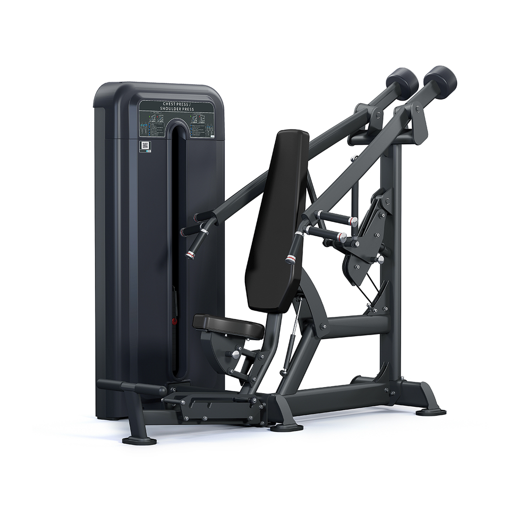 [PLS-STR-CHPRS-025] Pulse Dual Use Chest Press / Shoulder Press 1x123kg Weight Stack Tower in Sand Black with Black Upholstery