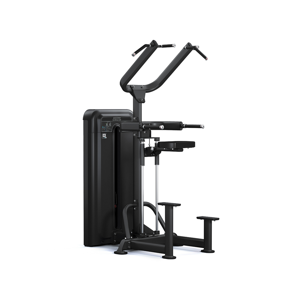 [PLS-STR-MACH-230] Pulse Dual Use Assisted Chin and Dip 1x77kg Weight Stack Tower in Sand Black with Black Upholstery