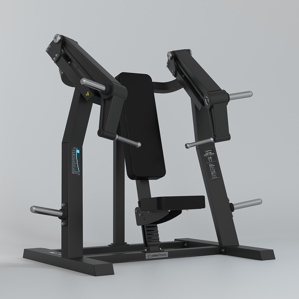 [PLS-STR-PLATE-010] Pulse Club Line Incline Chest Press (Independent Arm) 200kg Total Plate Capacity in Sand Black with Carbon Fibre Upholstery Bl