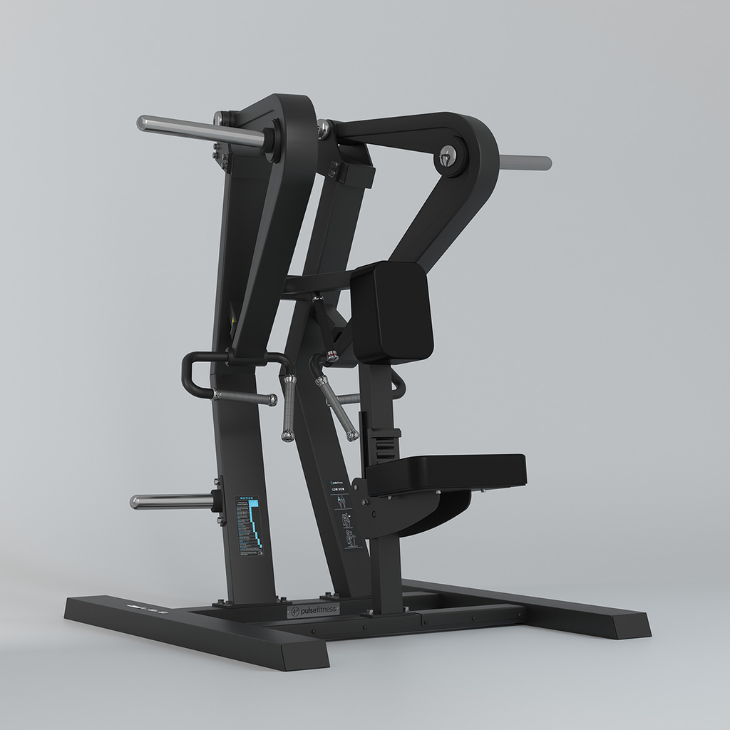 [PLS-STR-PLATE-018] Pulse Club Line Low Row (Independent Arm) 200kg Total Plate Capacity in Sand Black with Carbon Fibre Upholstery Blue Stitching
