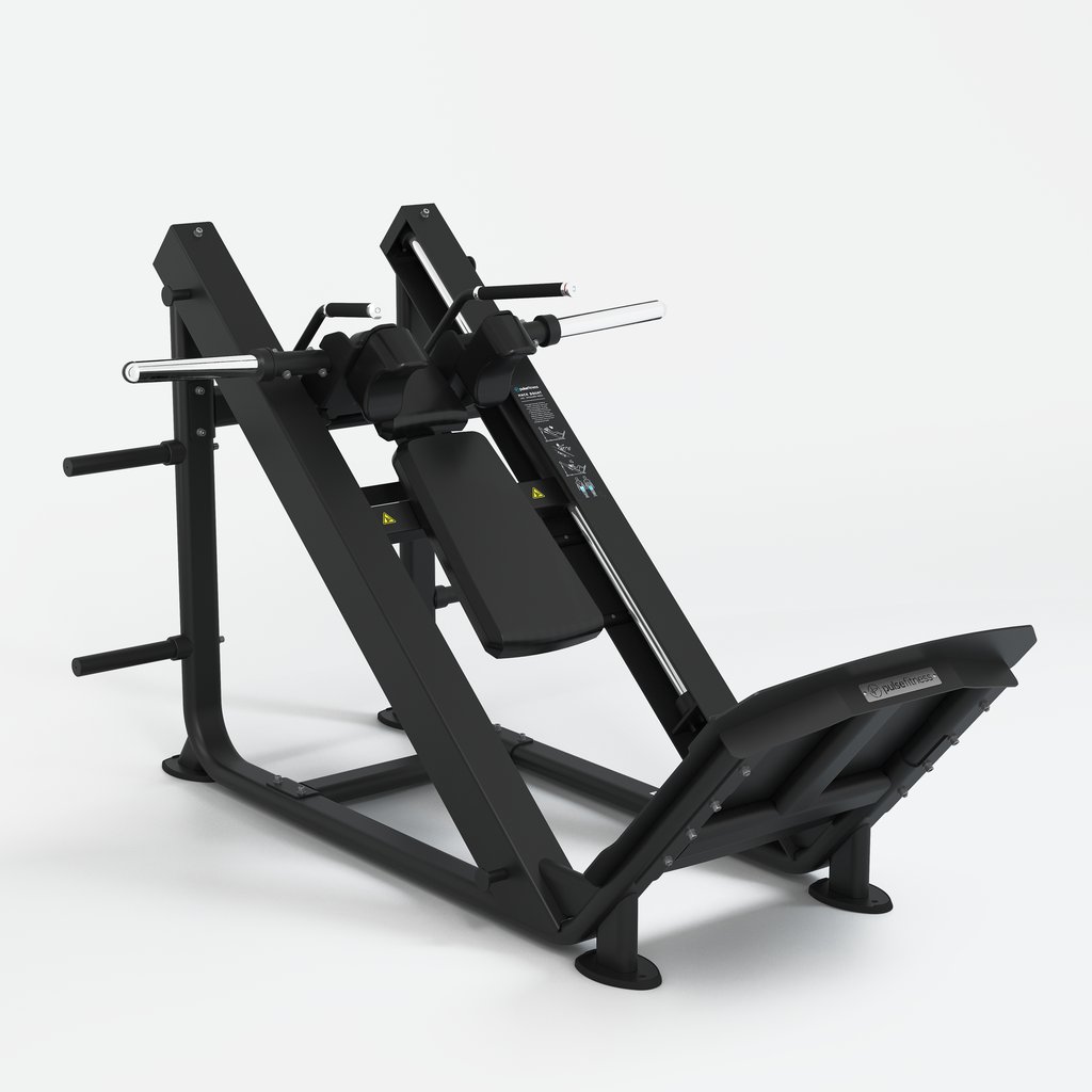 [PLS-STR-PLATE-019] Pulse Club Line Hack Squat (inc. Shoulder Pads) 200kg Total Plate Capacity in Sand Black with Black Upholstery (NEW - NOT YET
