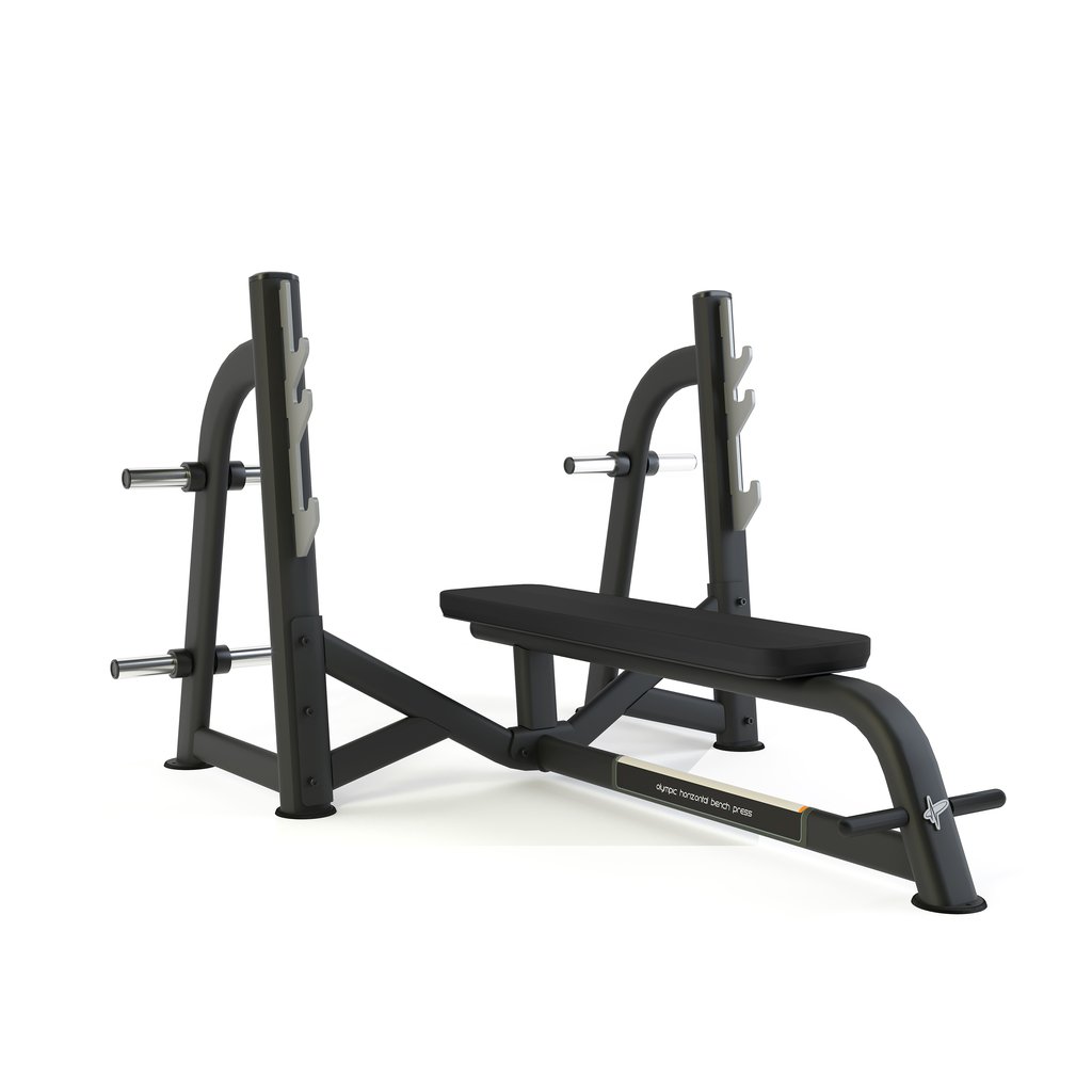 [PLS-STR-PLATE-036] Pulse Club Line Olympic Horizontal Bench Press (inc. disc storage) in Sand Black with Black Upholstery