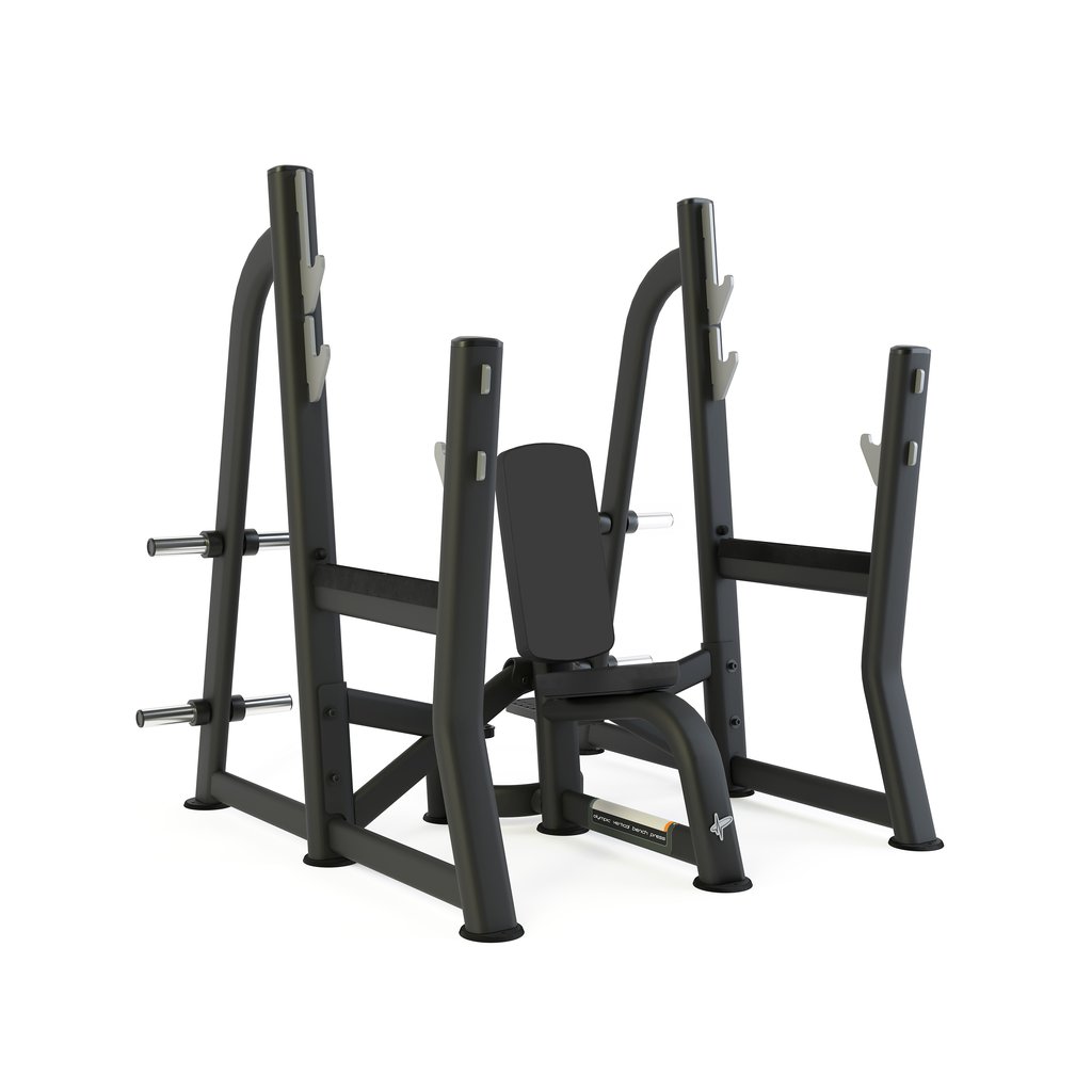 [PLS-STR-PLATE-040] Pulse Club Line Olympic Vertical Bench Press (inc. disc storage) in Sand Black with Black Upholstery