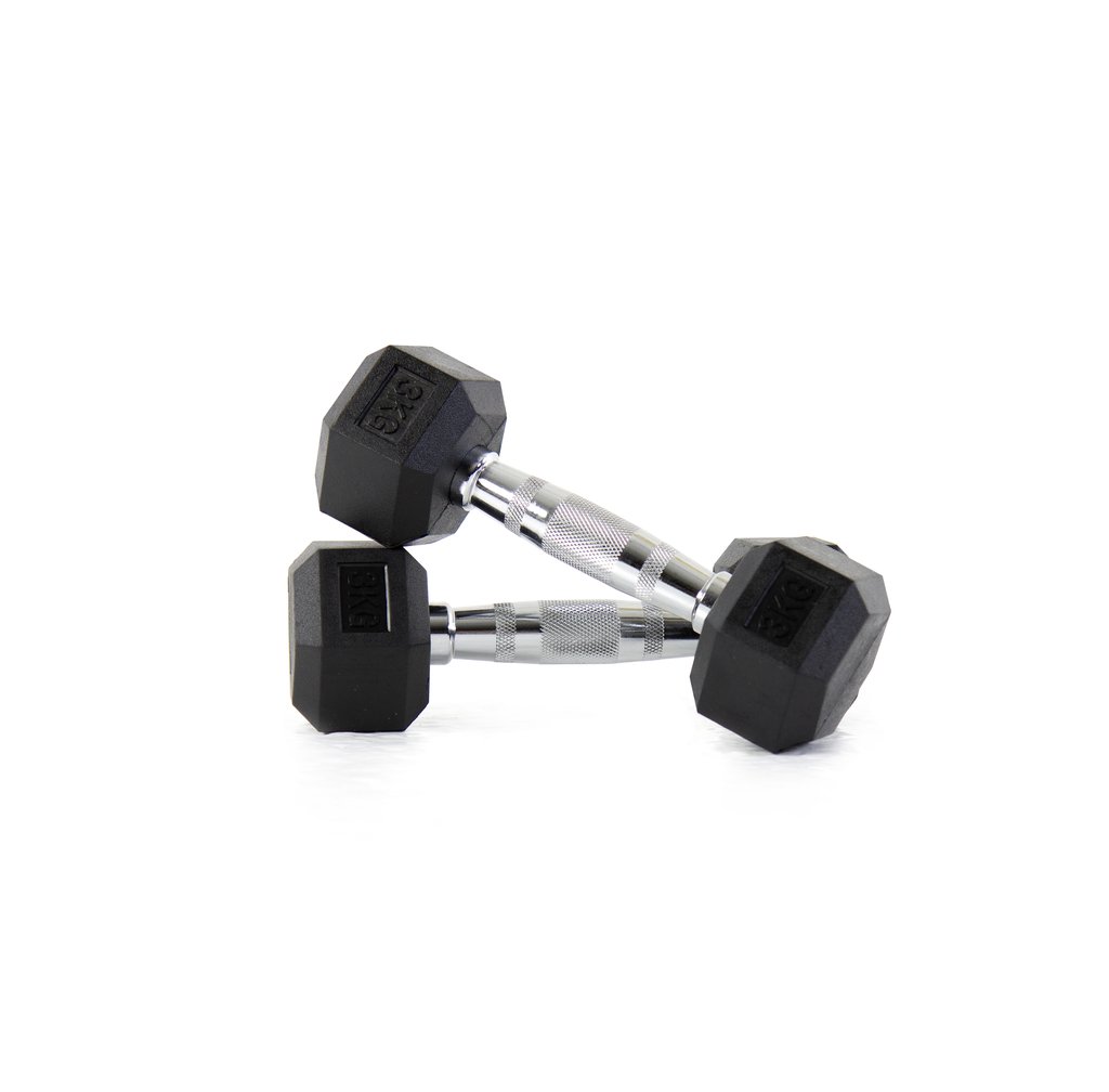 [PLS-STR-DUMBL-019] Pulse 3Kg Club Line Rubber Covered Hex. Dumbbells with Ergo Handgrips (in a Pair)