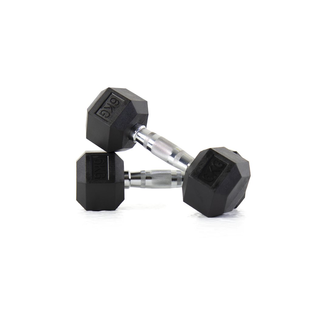 [PLS-STR-DUMBL-022] Pulse 6Kg Club Line Rubber Covered Hex. Dumbbells with Ergo Handgrips (in a Pair)