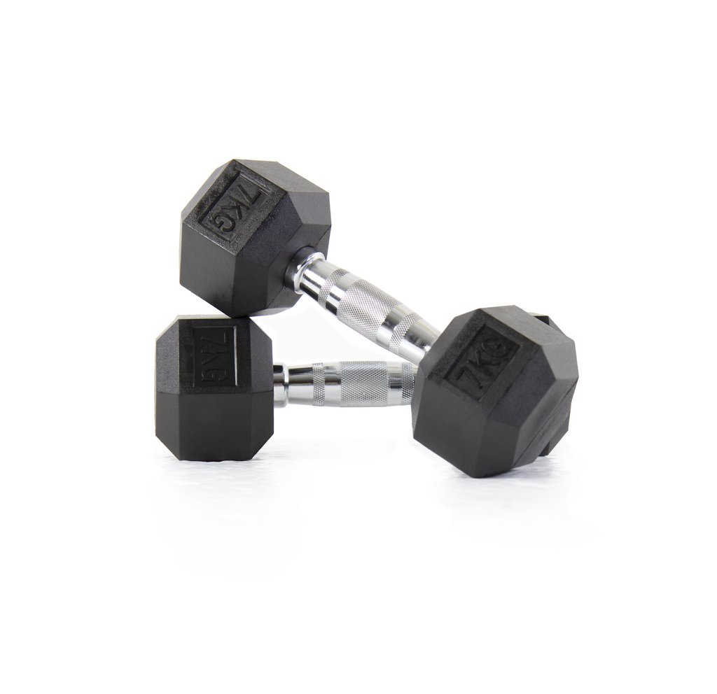 [PLS-STR-DUMBL-023] Pulse 7Kg Club Line Rubber Covered Hex. Dumbbells with Ergo Handgrips (in a Pair)