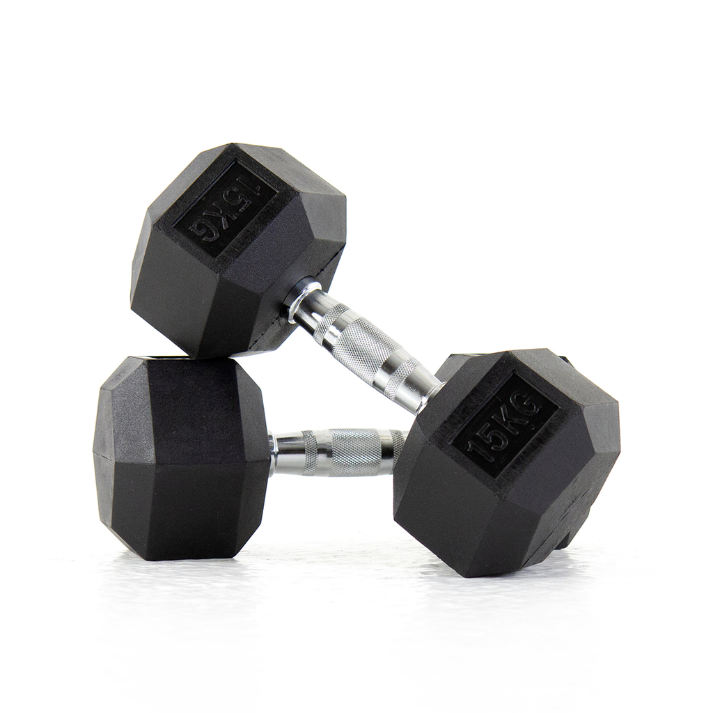 [PLS-STR-DUMBL-029] Pulse 15Kg Club Line Rubber Covered Hex. Dumbbells with Ergo Handgrips (in a Pair)