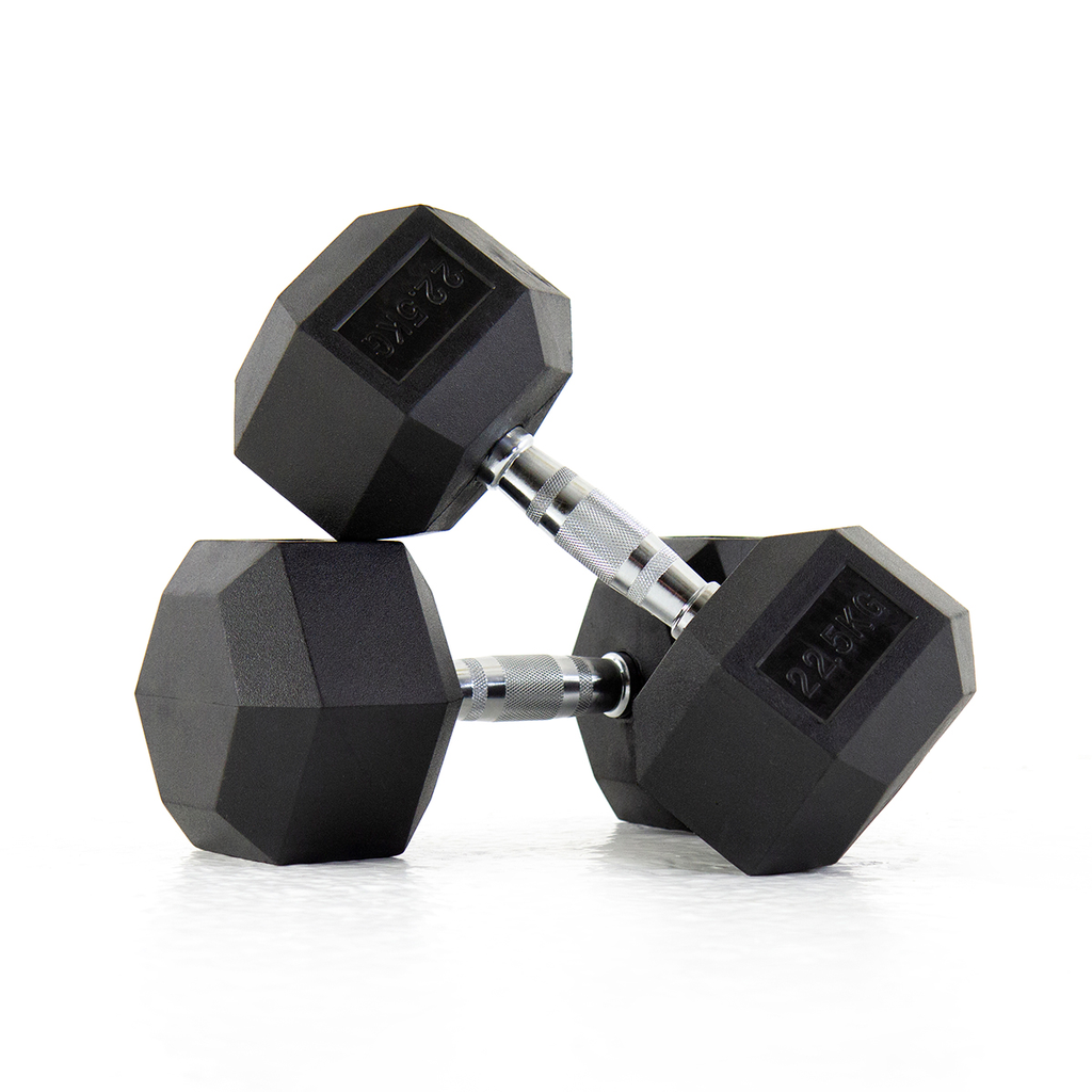 [PLS-STR-DUMBL-032] Pulse 22.5Kg Club Line Rubber Covered Hex. Dumbbells with Ergo Handgrips (in a Pair)