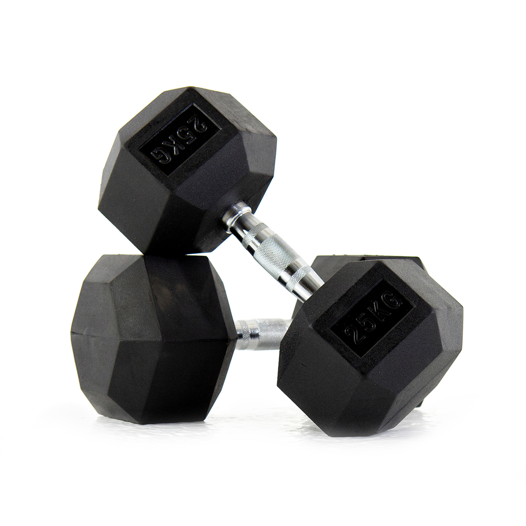 [PLS-STR-DUMBL-033] Pulse 25Kg Club Line Rubber Covered Hex. Dumbbells with Ergo Handgrips (in a Pair)