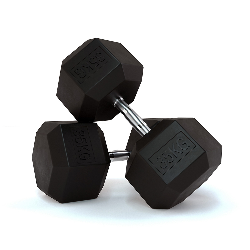 [PLS-STR-DUMBL-037] Pulse 35Kg Club Line Rubber Covered Hex. Dumbbells with Ergo Handgrips (in a Pair)