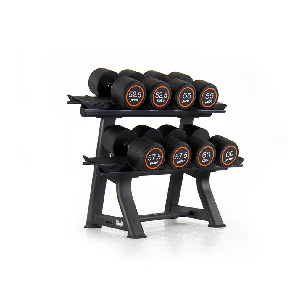 [PLS-STR-DUMBL-048] Pulse Club Line Rubber Covered Dumbbell Set 52.5kg-60kg in 2.5kg increments with Conical Handgrips (in Pairs) on a Double-Tier