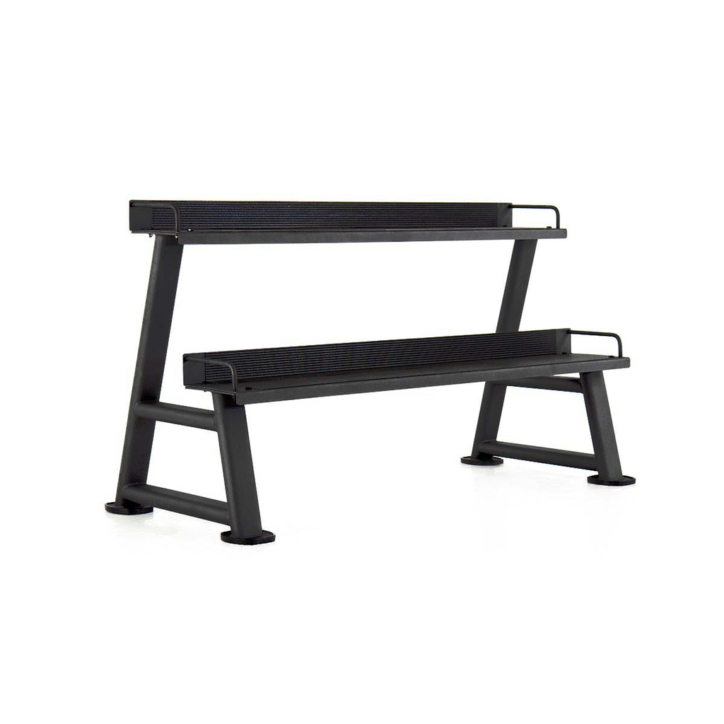 [PLS-STR-KETTL-014] Pulse Premium Polyurethane Covered Kettlebell Set on a Double-Tier (Horizontal) Dumbbell Rack (holds 10 Kettlebells) in Sand B