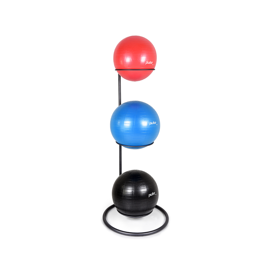 [PLS-ACC-RACK-001] Pulse 55 - 75cm Classic Swiss Ball Set on a Vertical Rack (holds 3 Balls) in Sand Black In Incremental Sizes of 55cm, 65cm, 75